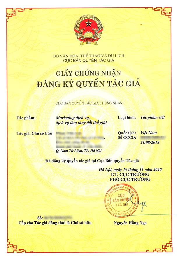 Đăng ký bản quyền tác giả 1 Minh họa giấy chứng nhận đăng ký quyền tác giả