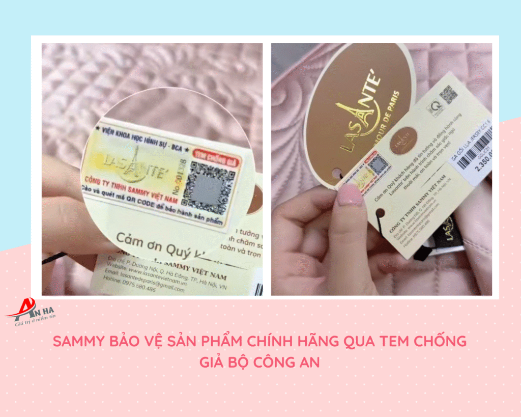 An Hà: Niềm tin của nhiều thương hiệu lớn trong cuộc chiến chống hàng giả 1 Sammy bảo vệ sản phẩm chính hãng qua tem chống giả Bộ Công An, mẫu tem do An Hà phát hành.